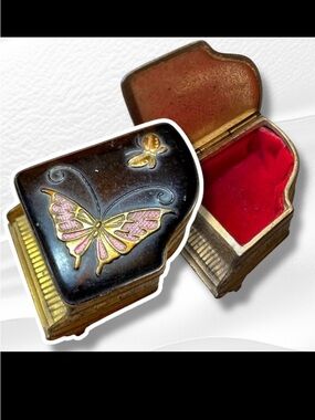Vintage Miniature grand piano trinket box enamel, velvet lined Japan
